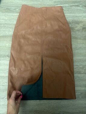 Forever 21 Tan Faux Leather Pencil Skirt with Center Slit